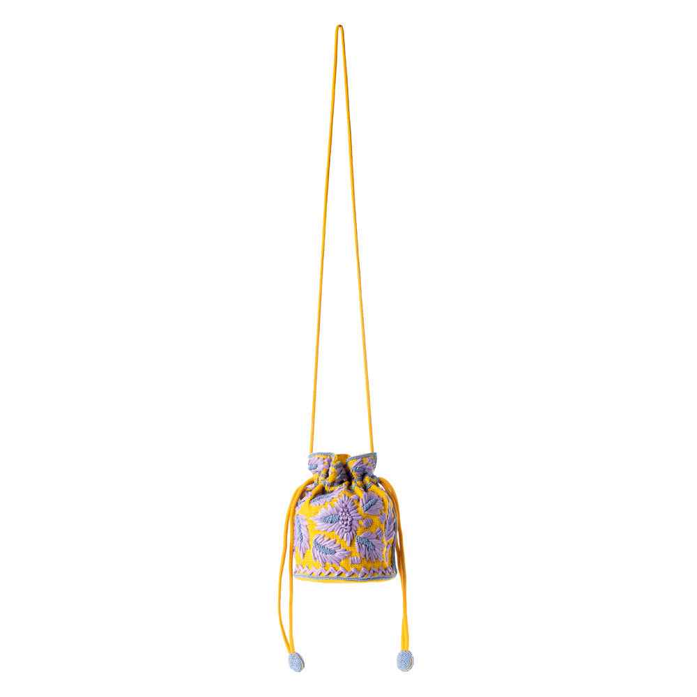 Myra Honey Vine Western Bucket Bag for Women in Yellow with embroidered detail
