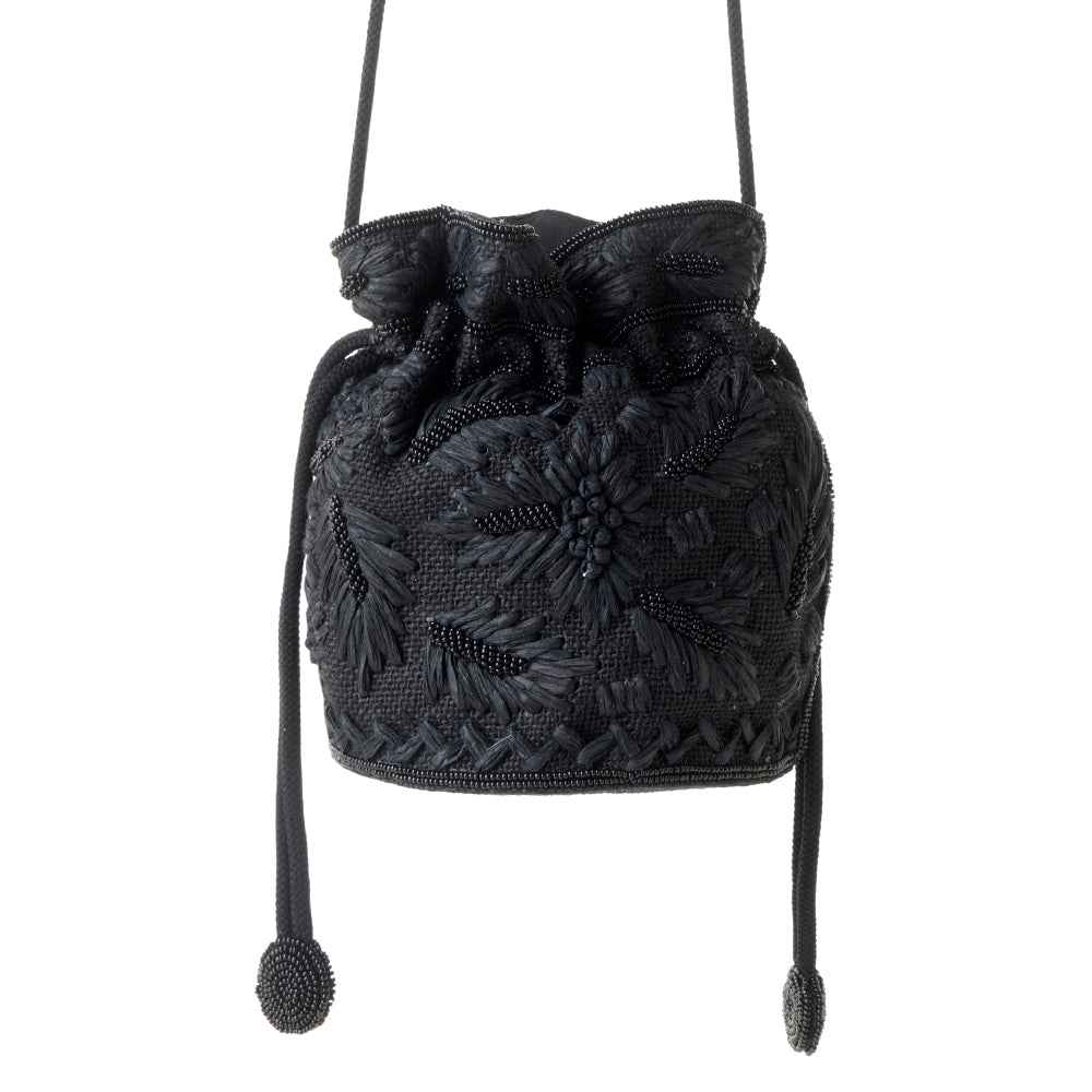 Myra Honey Vine Western Bucket Bag for Women in Black with embroidered detail