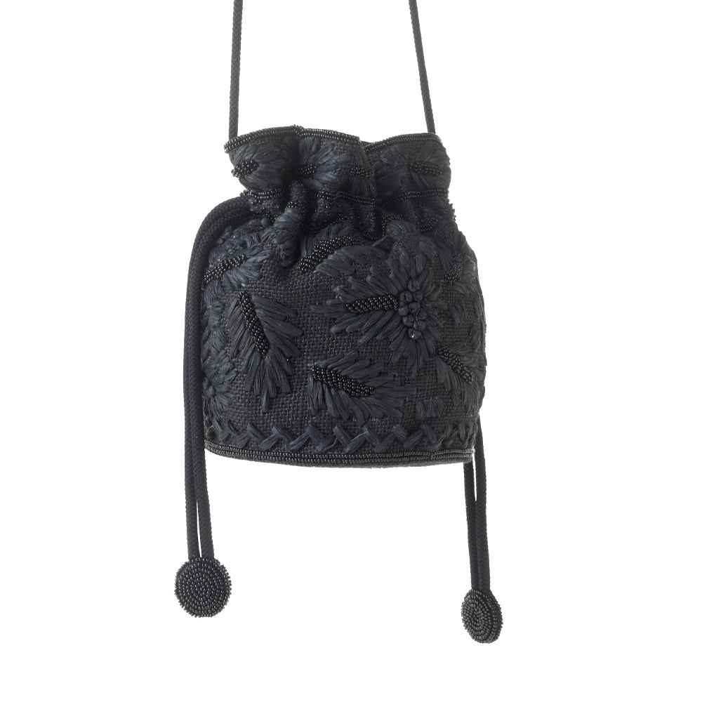 Myra Honey Vine Western Bucket Bag for Women in Black with embroidered detail