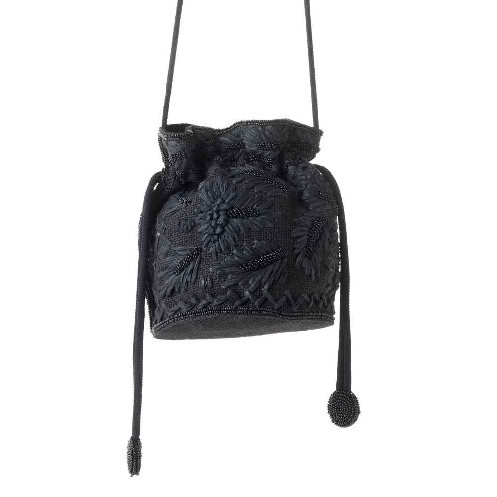 Myra Honey Vine Western Bucket Bag for Women in Black with embroidered detail