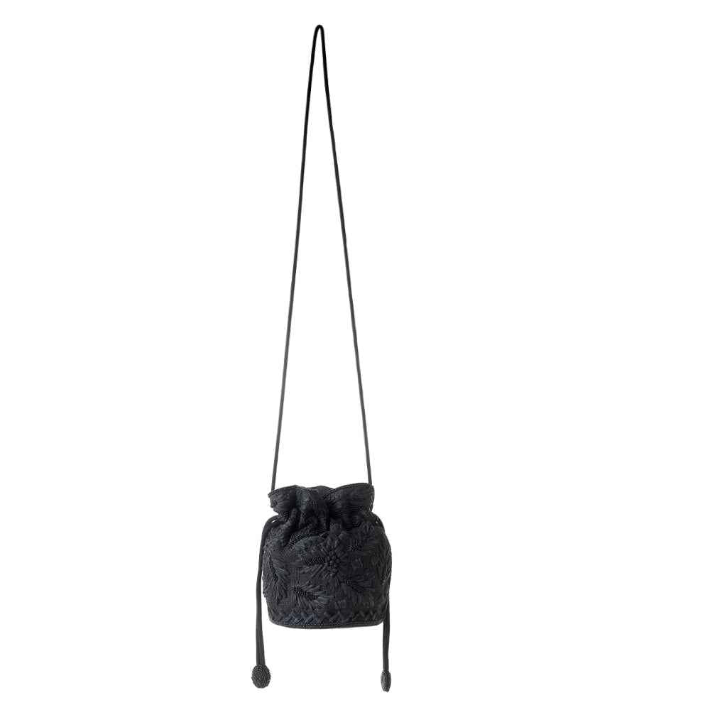 Myra Honey Vine Western Bucket Bag for Women in Black with embroidered detail