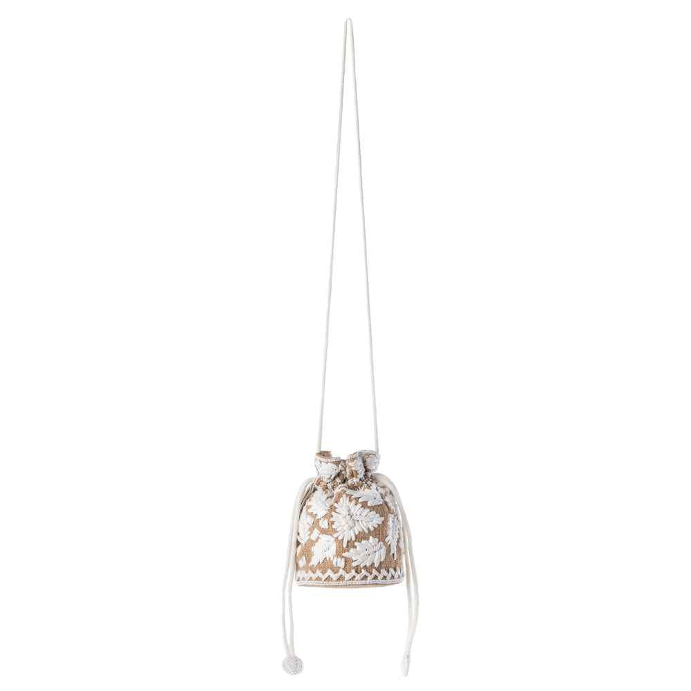 Myra Honey Vine Western Bucket Bag for Women in Jute with embroidered detail