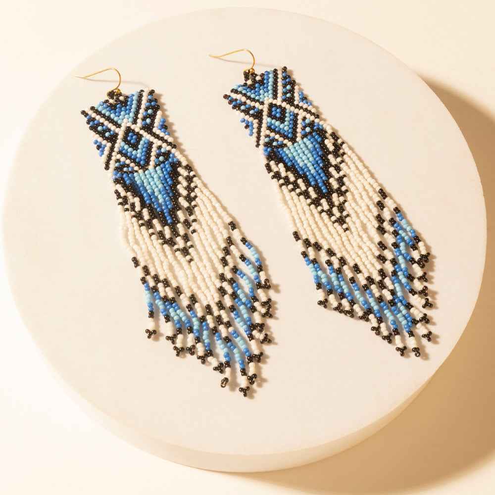 Myra Mesa Twilight Beaded Fringe Earrings in Midnight Blue