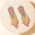 Myra Gilded Arena Beaded Fringe Earrings in Rodeo Blue