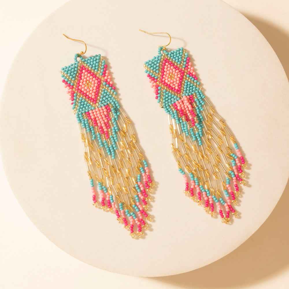 Myra Gilded Arena Beaded Fringe Earrings in Rodeo Blue