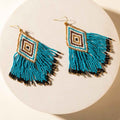 Myra Bluebonnet Range Beaded Fringe Earrings in Halo Blue