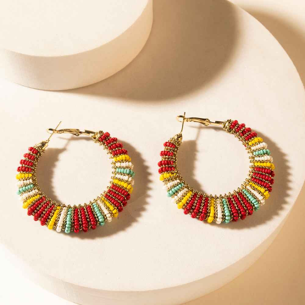 Myra Barrel Race Beaded Hoop Earrings in Rodeo Berry