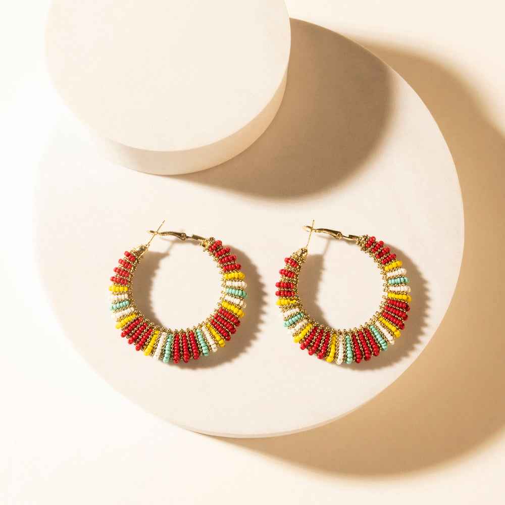 Myra Barrel Race Beaded Hoop Earrings in Rodeo Berry