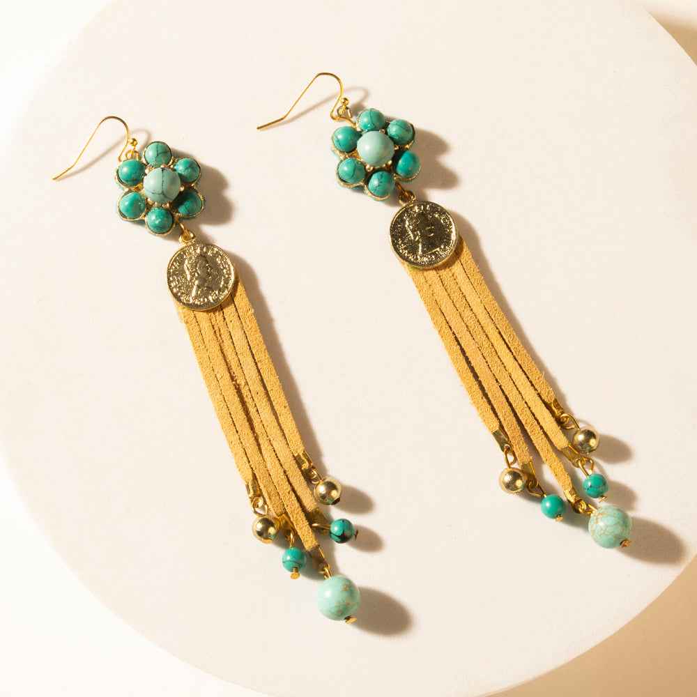 Myra Desert Concho Bloom Drop Earrings in Suede Sand