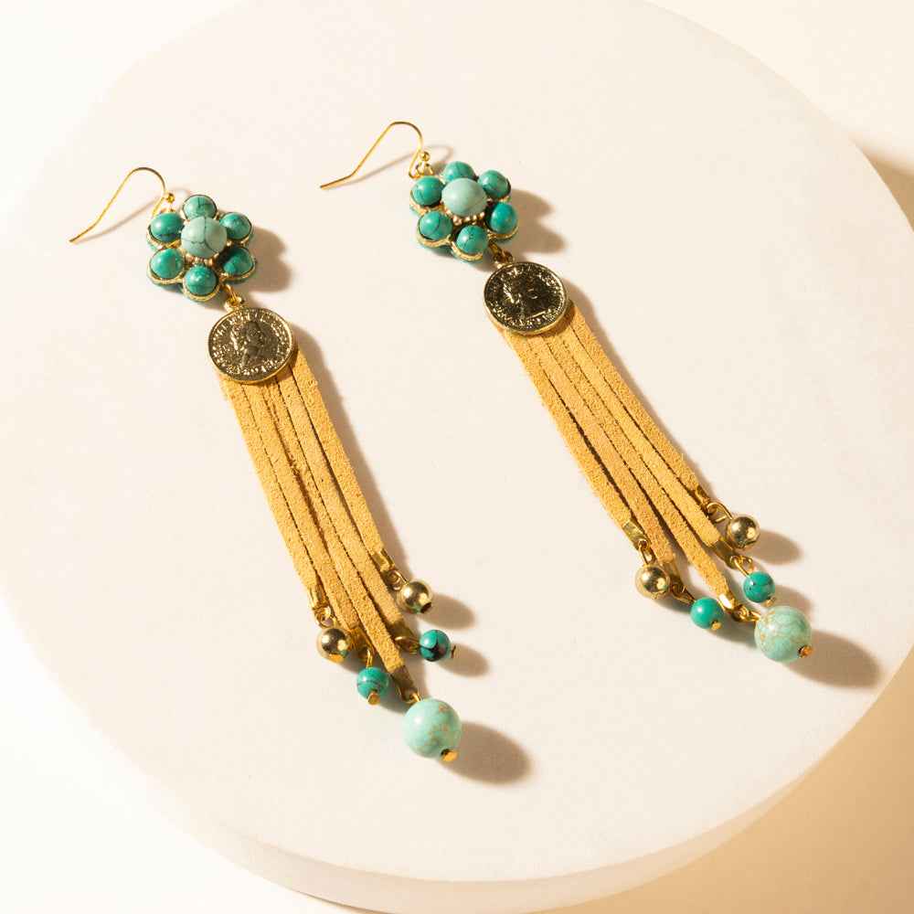 Myra Desert Concho Bloom Drop Earrings in Suede Sand