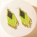 Myra Desert Neon Beaded Fringe Earrings in Glow Green