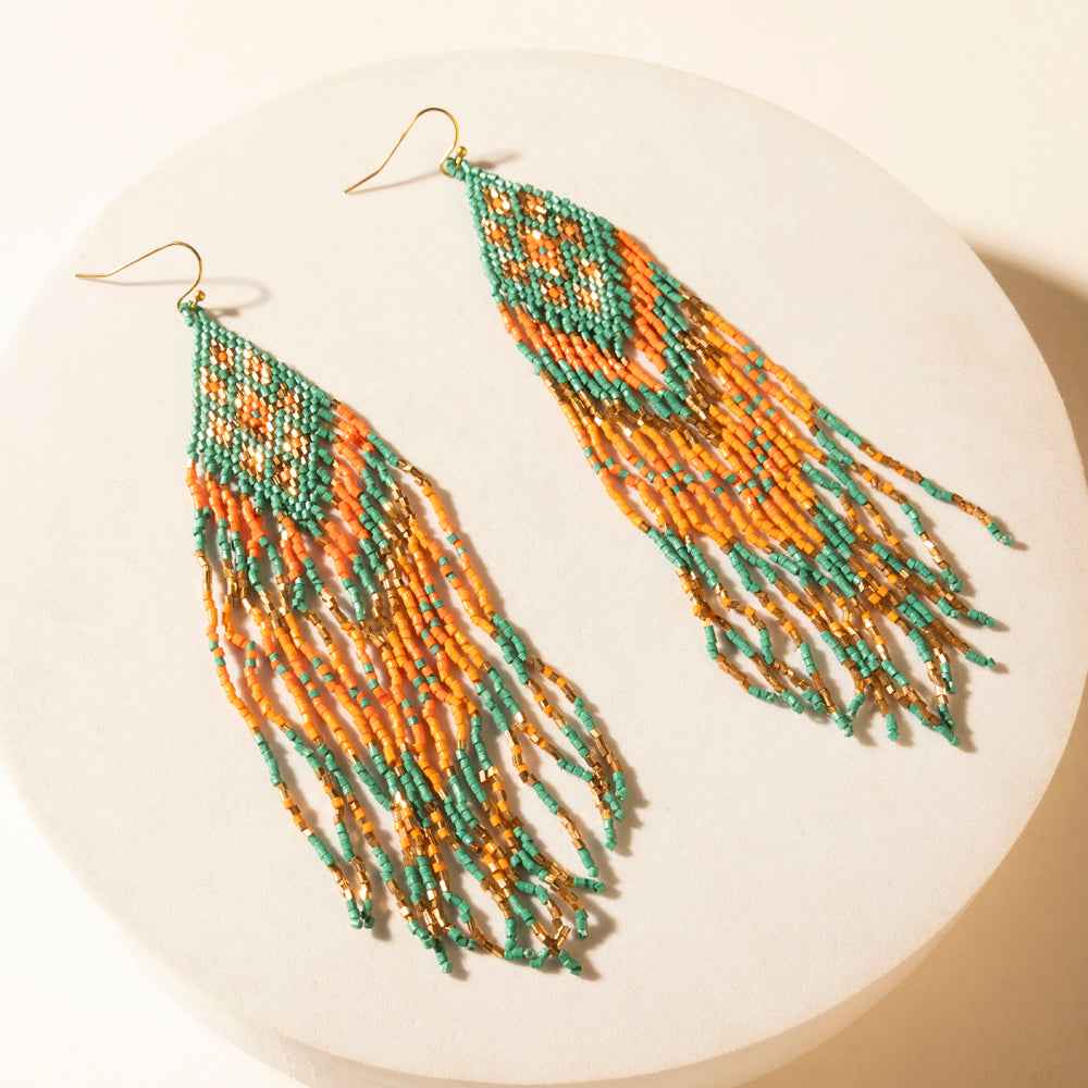 Myra Sundance Ember Beaded Fringe Earrings in Gilded Coral