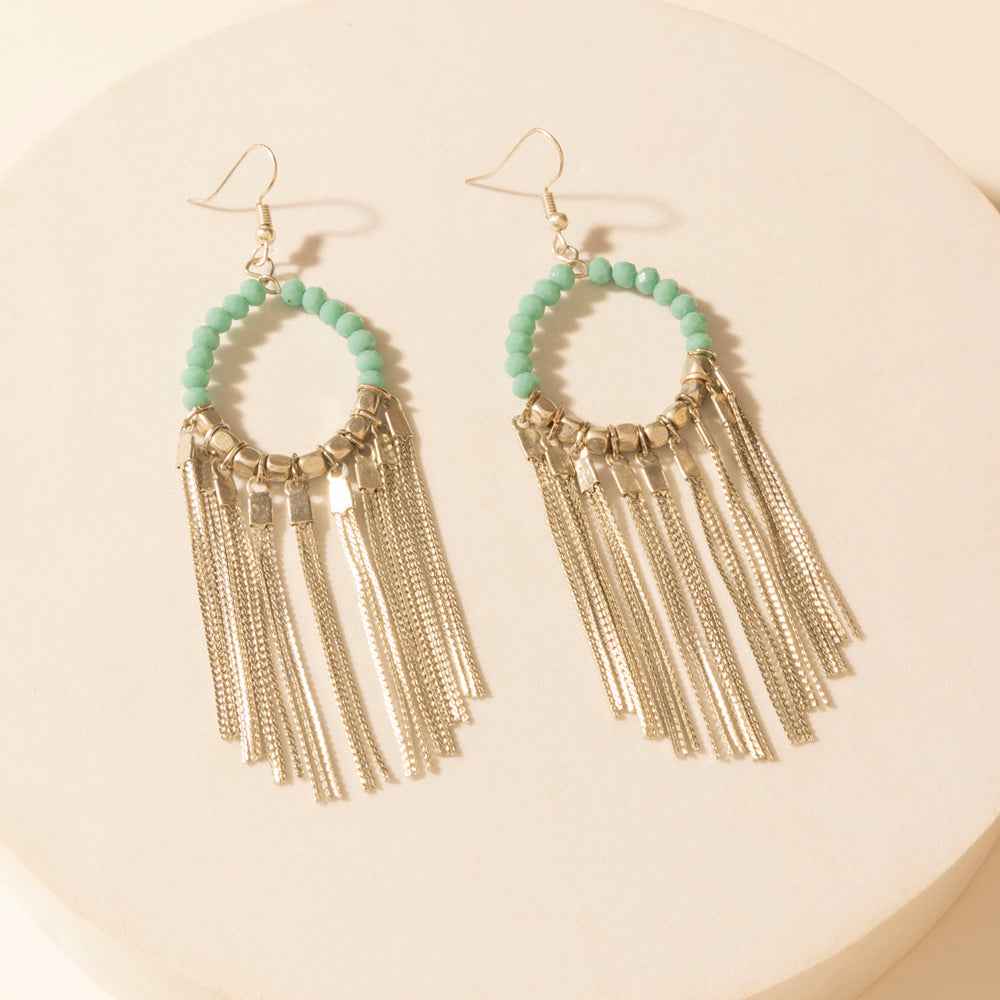 Myra Desert River Fringe Earrings in Mist Aqua