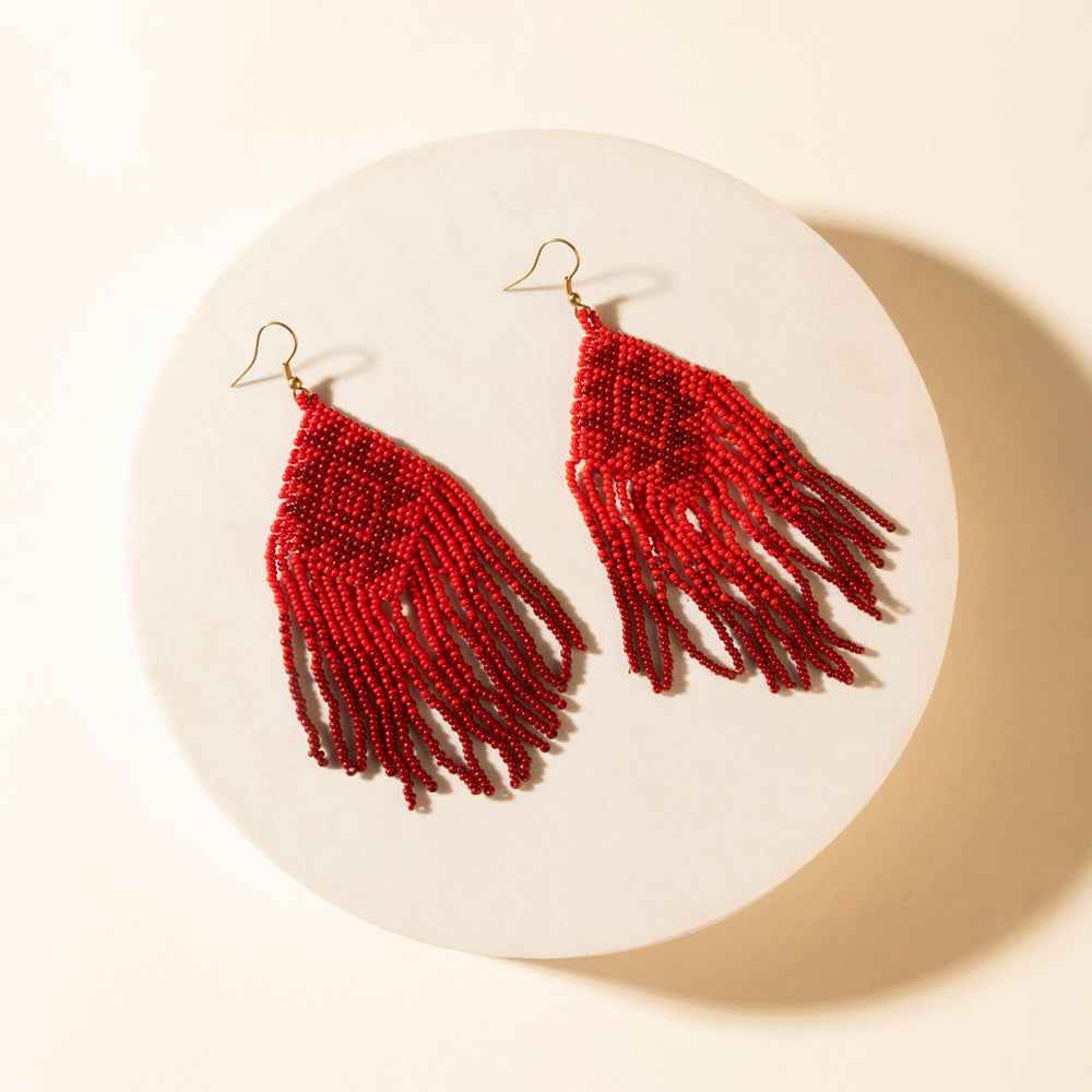 Myra Wild Blaze Beaded Fringe Earrings in Ember Red
