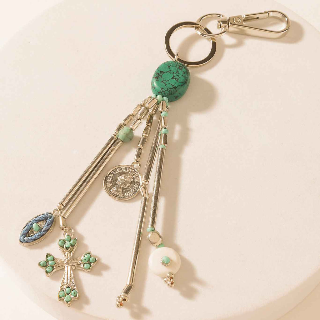Myra Blue Oval Charm Keychain in Aqua Silver