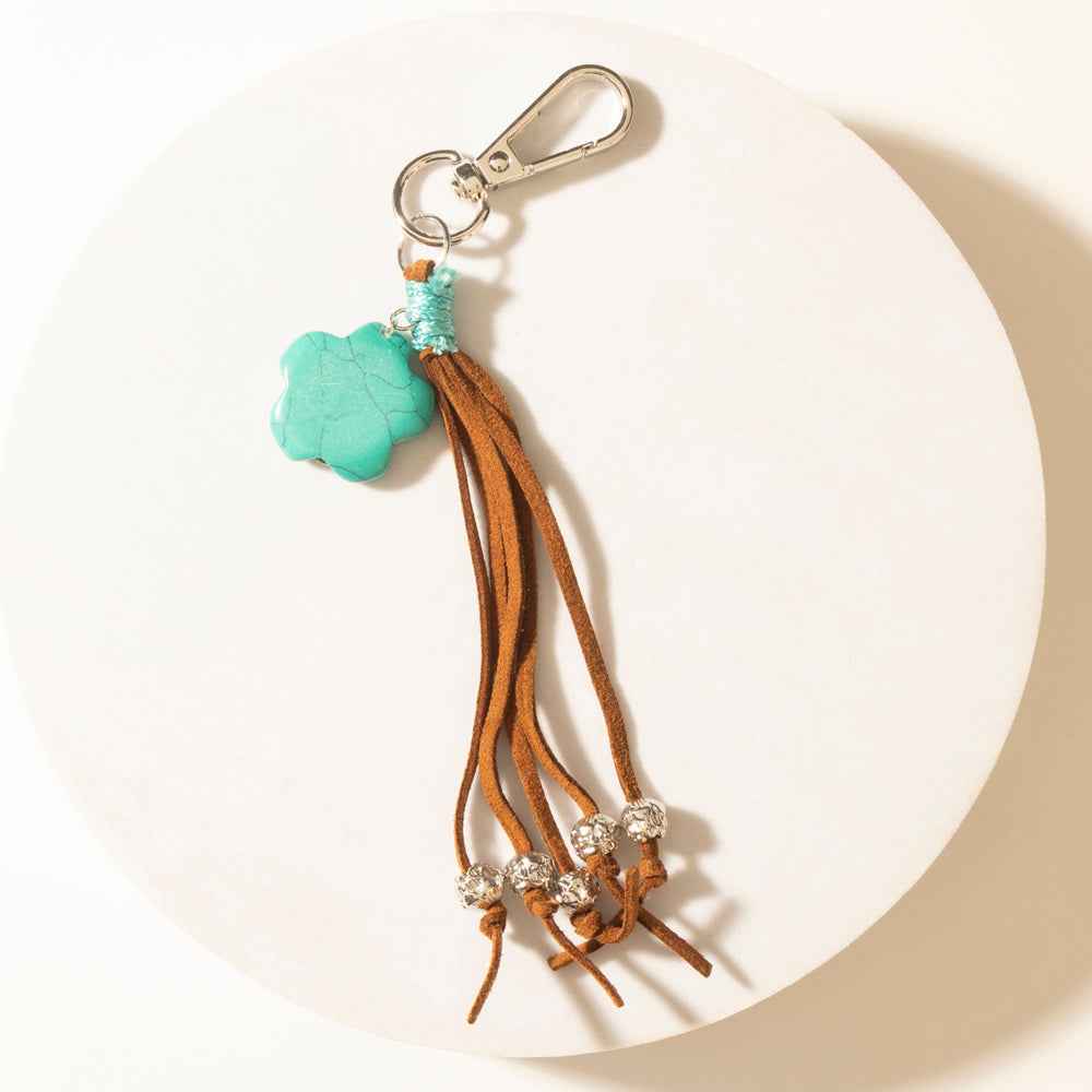 Myra Rangeflower Tassel Charm Keychain in Suede Brown