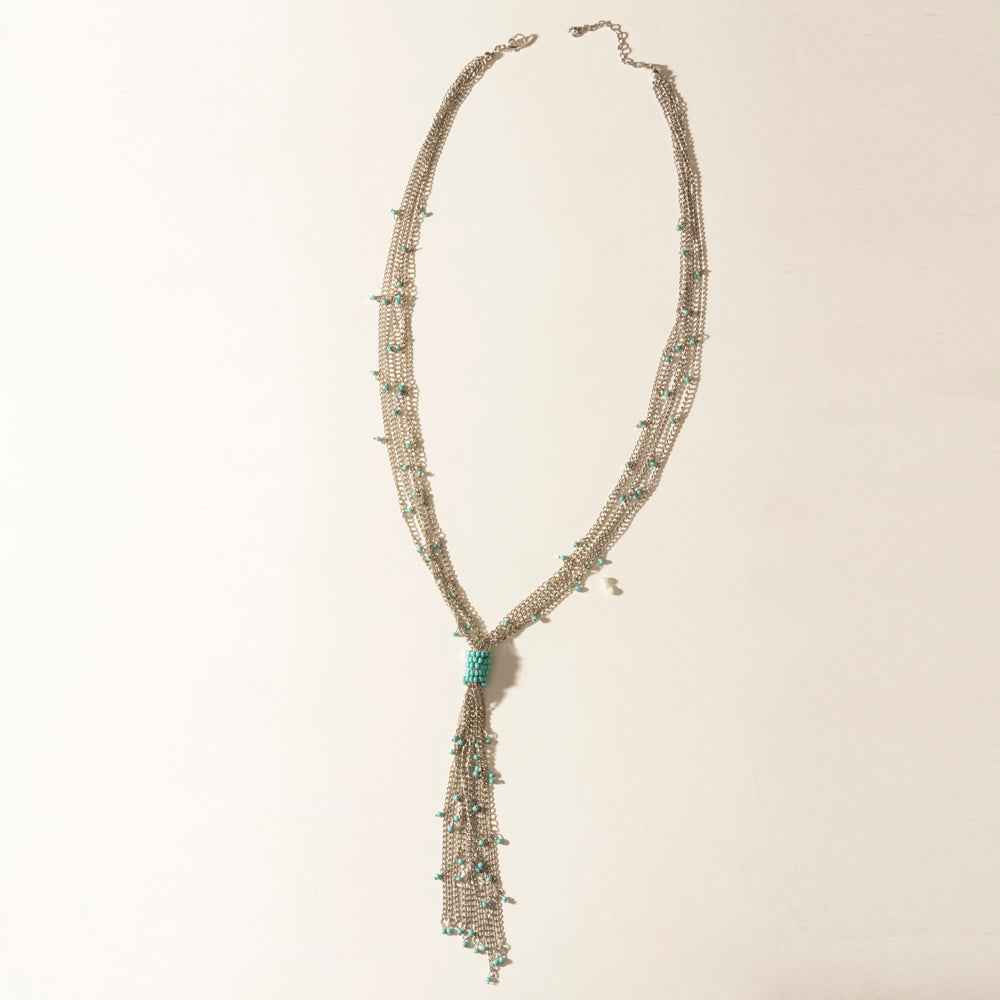 Myra Mist River Tassel Necklace in Silver Mix