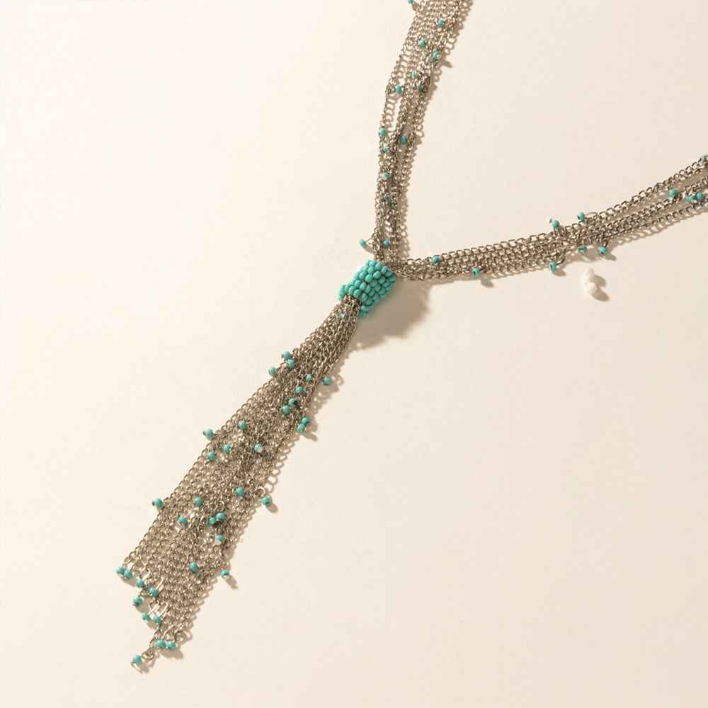 Myra Mist River Tassel Necklace in Silver Mix