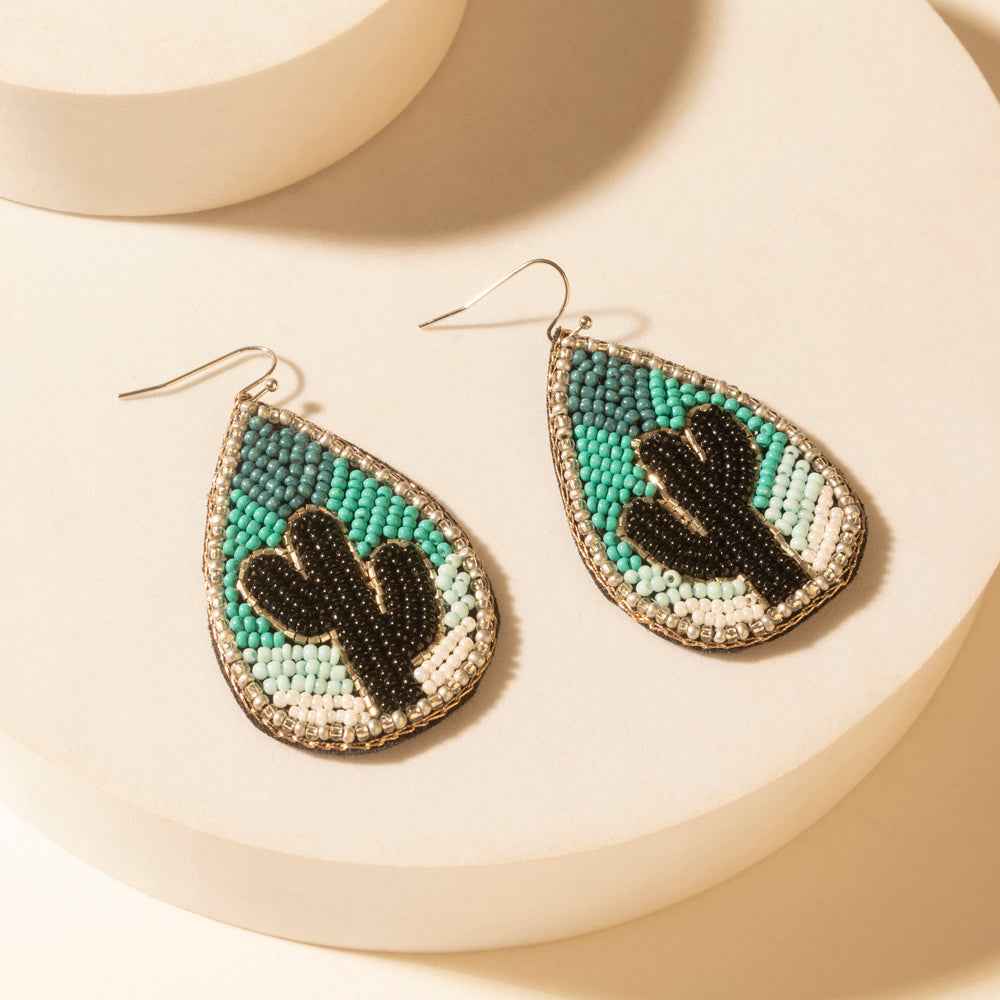 Myra Monsoon Saguaro Cactus Beaded Earrings in Adobe Blue