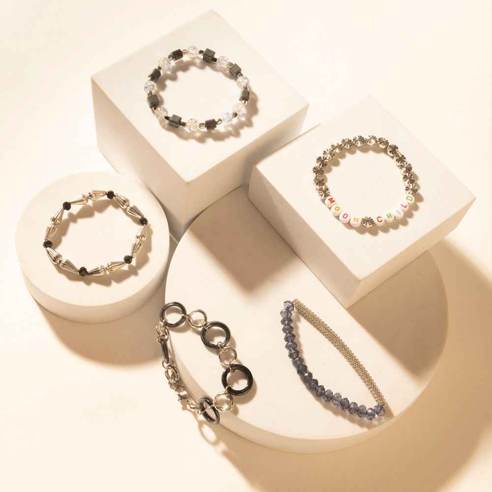 Myra Iron Moon Stack Bracelet in Blue Forge