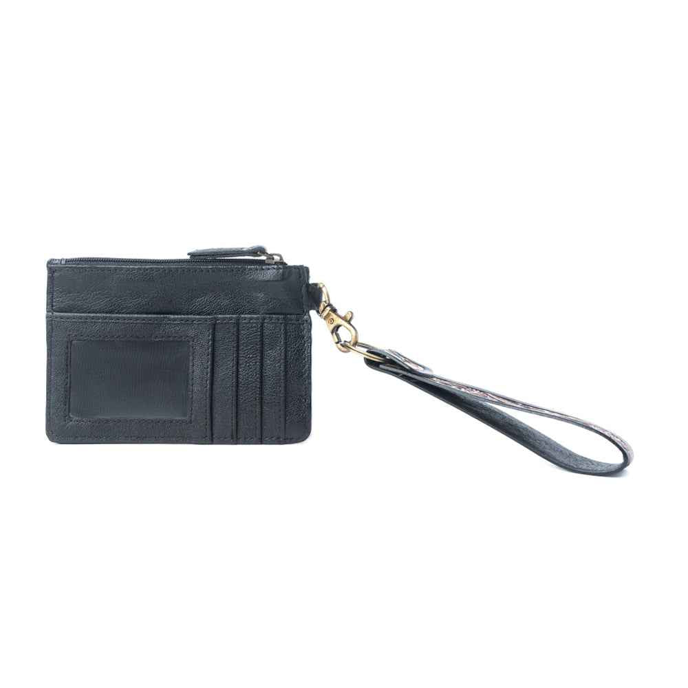 Myra Lone Eclipse Handtooled Hairon Leather Card Holder in Saddle Storm