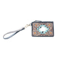 Myra Navajo Sky Handtooled Hairon Leather Card Holder in Antique Brown