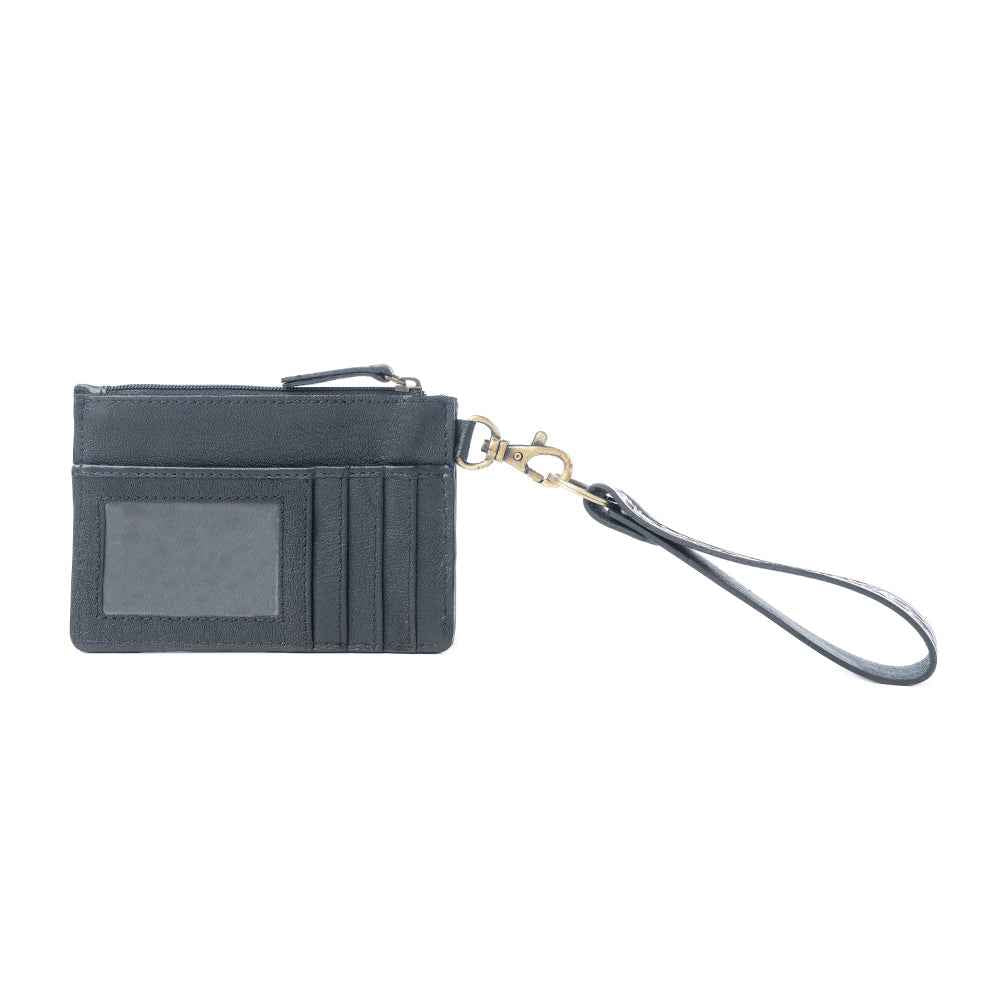 Myra Navajo Sky Handtooled Hairon Leather Card Holder in Antique Brown