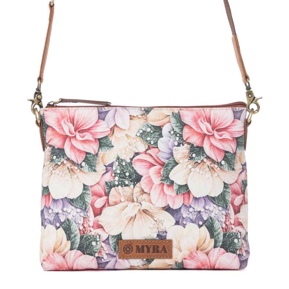Myra Wildflower Trail Cotton & Leather Crossbody Bag in Vintage Rose