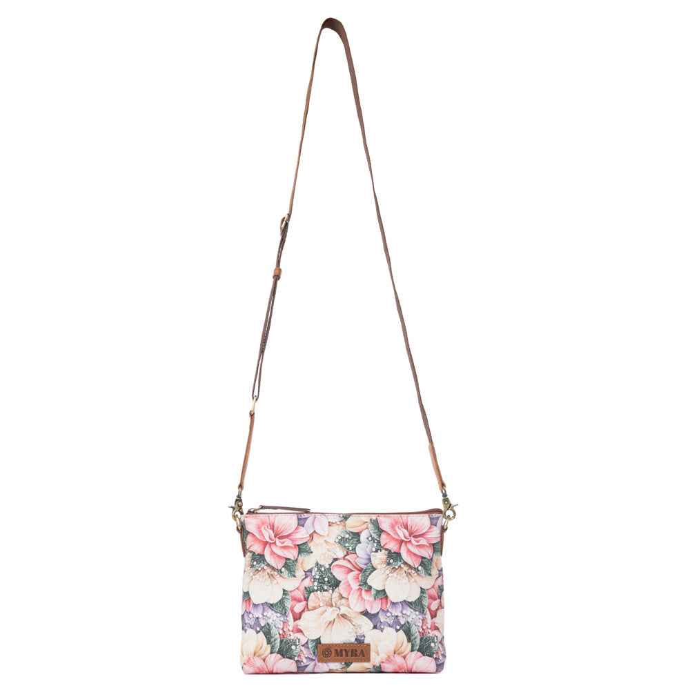 Myra Wildflower Trail Cotton & Leather Crossbody Bag in Vintage Rose