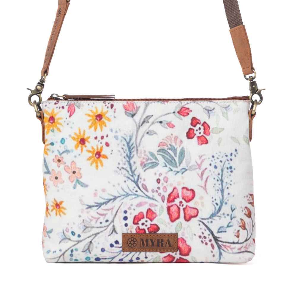 Myra Wildflower Trail Cotton & Leather Crossbody Bag in Spring Sand