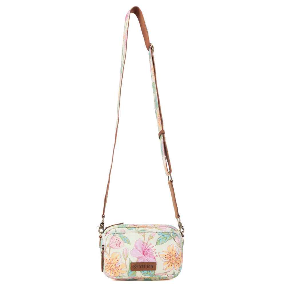 Myra Meadow Song Cotton & Leather Crossbody Bag in Lemon Blossom