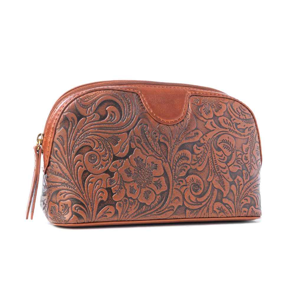 Myra Saddlefire Embossed Leather Multi-pouch in Desert Oak
