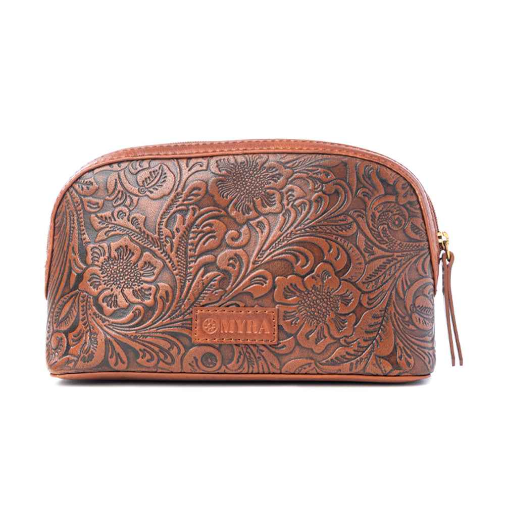 Myra Saddlefire Embossed Leather Multi-pouch in Desert Oak