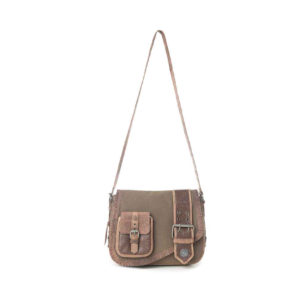 Myra Outlaw's Travels Leather Shoulder Bag in Rodeo Olive