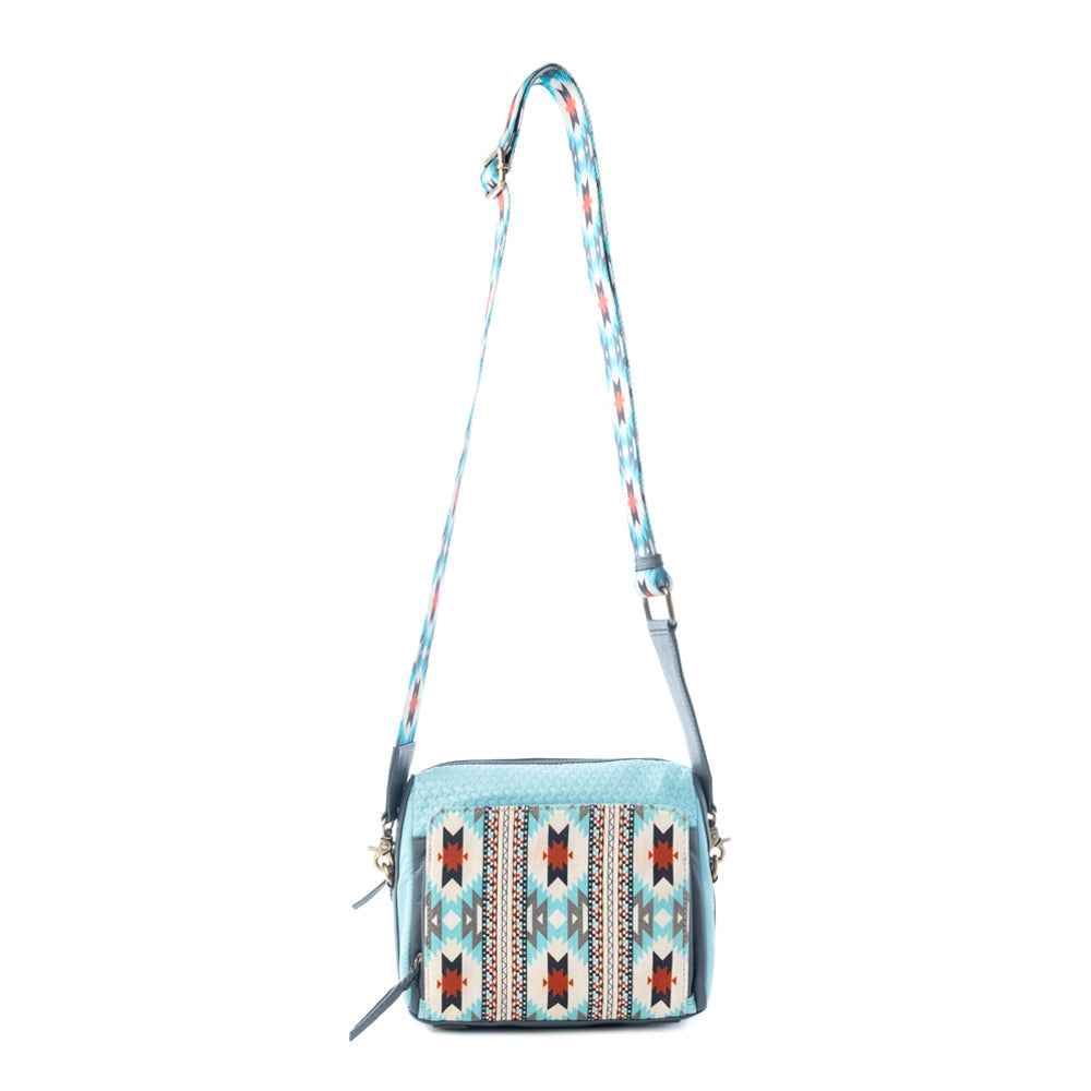 Myra Pueblo Charm Aztec Crossbody Bag in Frontier Blue