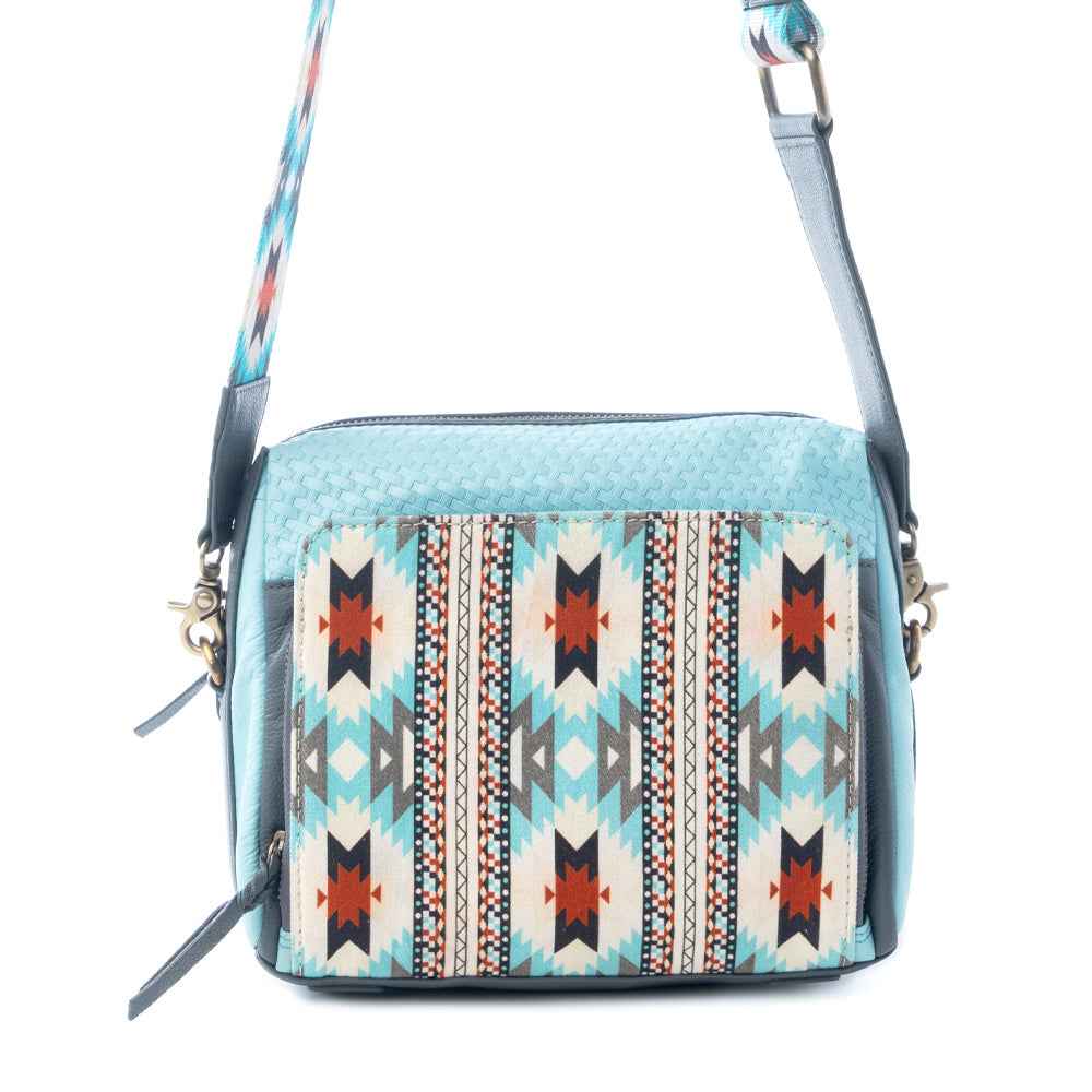 Myra Pueblo Charm Aztec Crossbody Bag in Frontier Blue