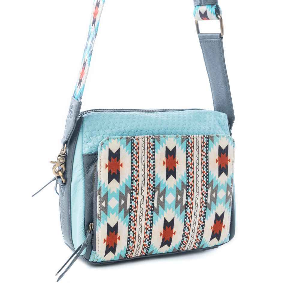 Myra Pueblo Charm Aztec Crossbody Bag in Frontier Blue
