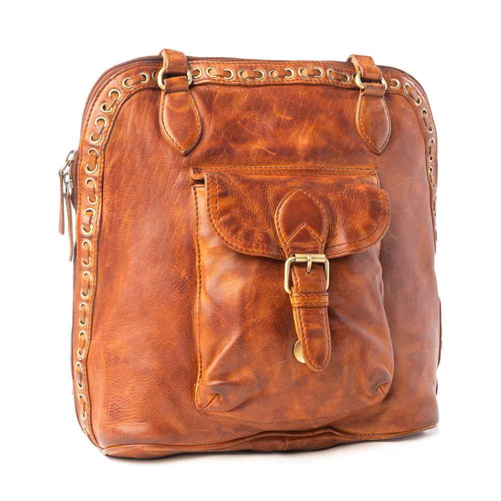 Myra Hearthfire Buckled Genuine Leather Bag in Cognac Brown