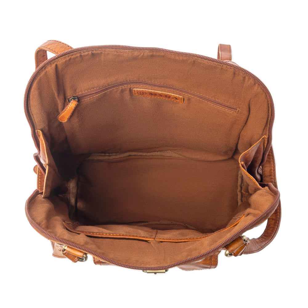 Myra Hearthfire Buckled Genuine Leather Bag in Cognac Brown