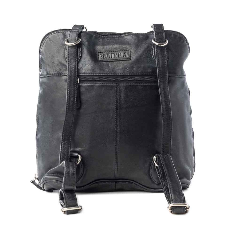 Myra Stormrider Buckled Genuine Leather Bag in Shadow Black
