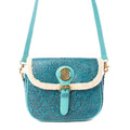 Myra Turquesa Rose Embossed Leather Crossbody Bag with Fur Accent in Cactus Bloom
