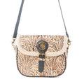 Myra Raven & Dune Embossed Leather Crossbody Bag with Fur Accent in Winter Ivory