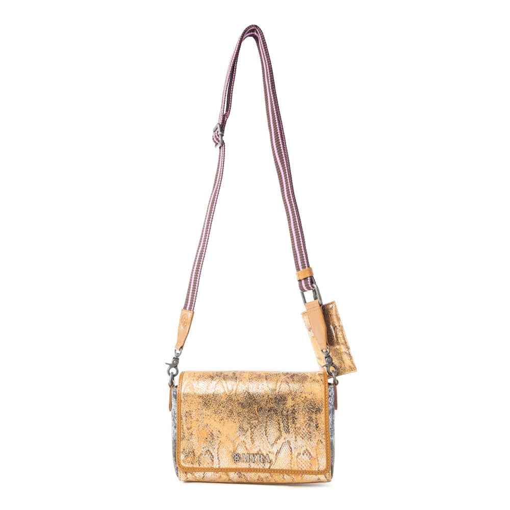 Myra Serpentina Charm Leather Shoulder Bag in Amber Snake Print