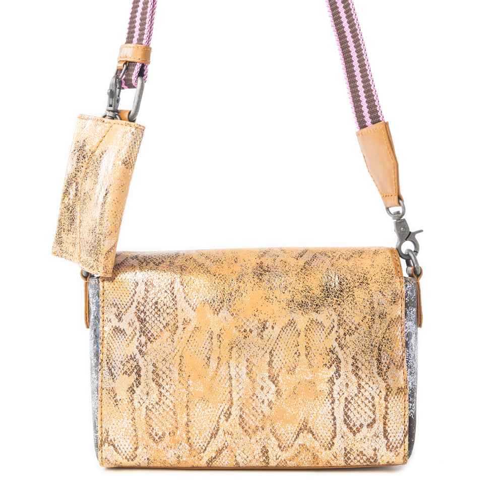 Myra Serpentina Charm Leather Shoulder Bag in Amber Snake Print