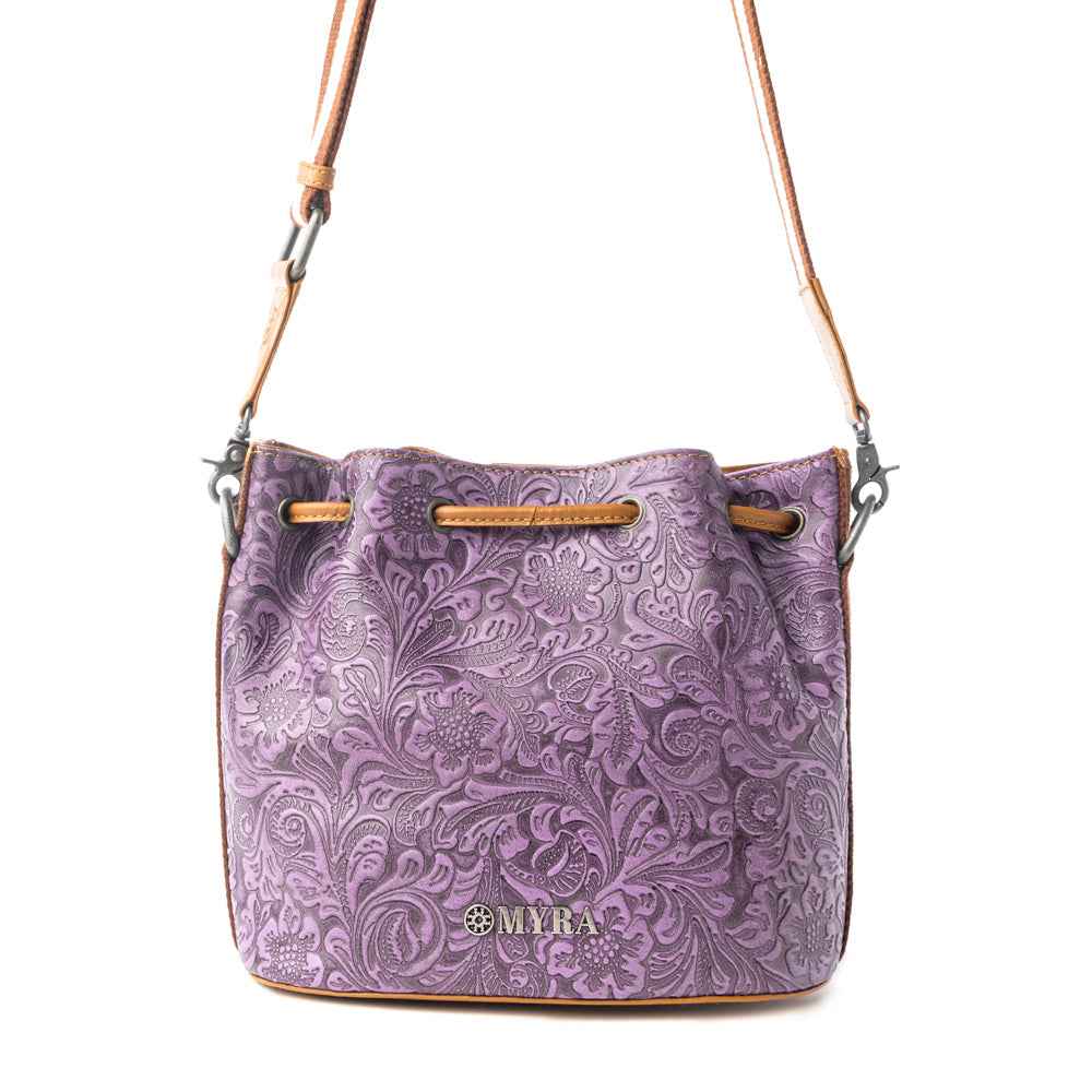 Myra Amara Bloom Embossed Leather Bucket Bag in Mystic Lilac