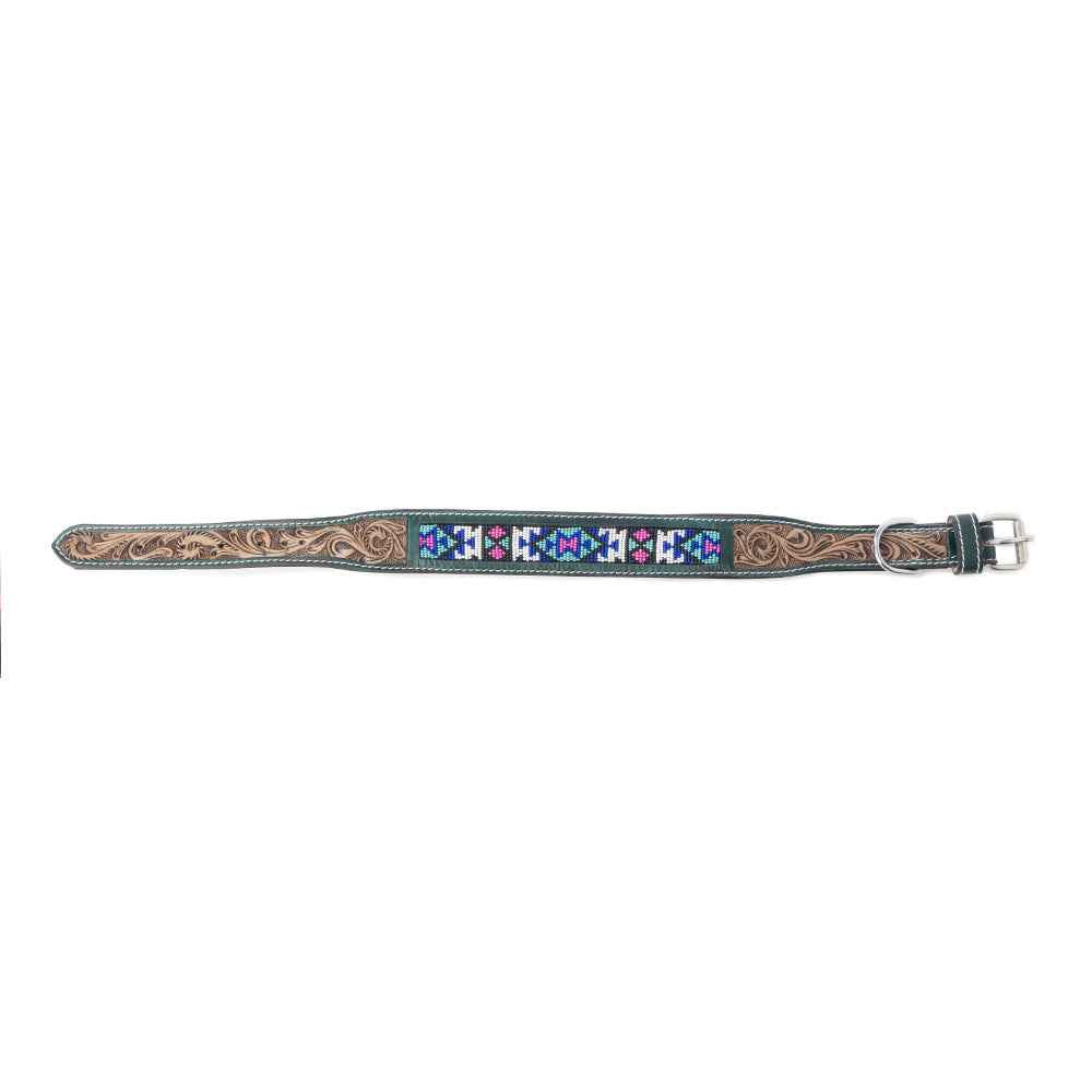 Turquoise Blossom Western Dog Collar in Brown