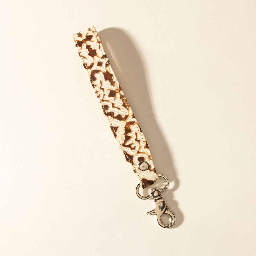 Myra Sierra Marble Leather Keyfob in Cream Tassle
