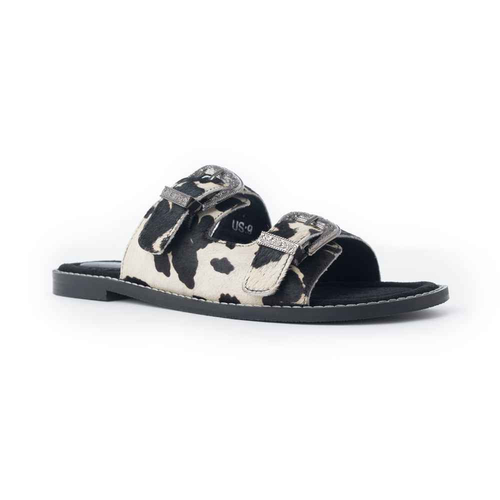 Myra Midnight Grove Hairon Leather Sandals in Ranch Ivory