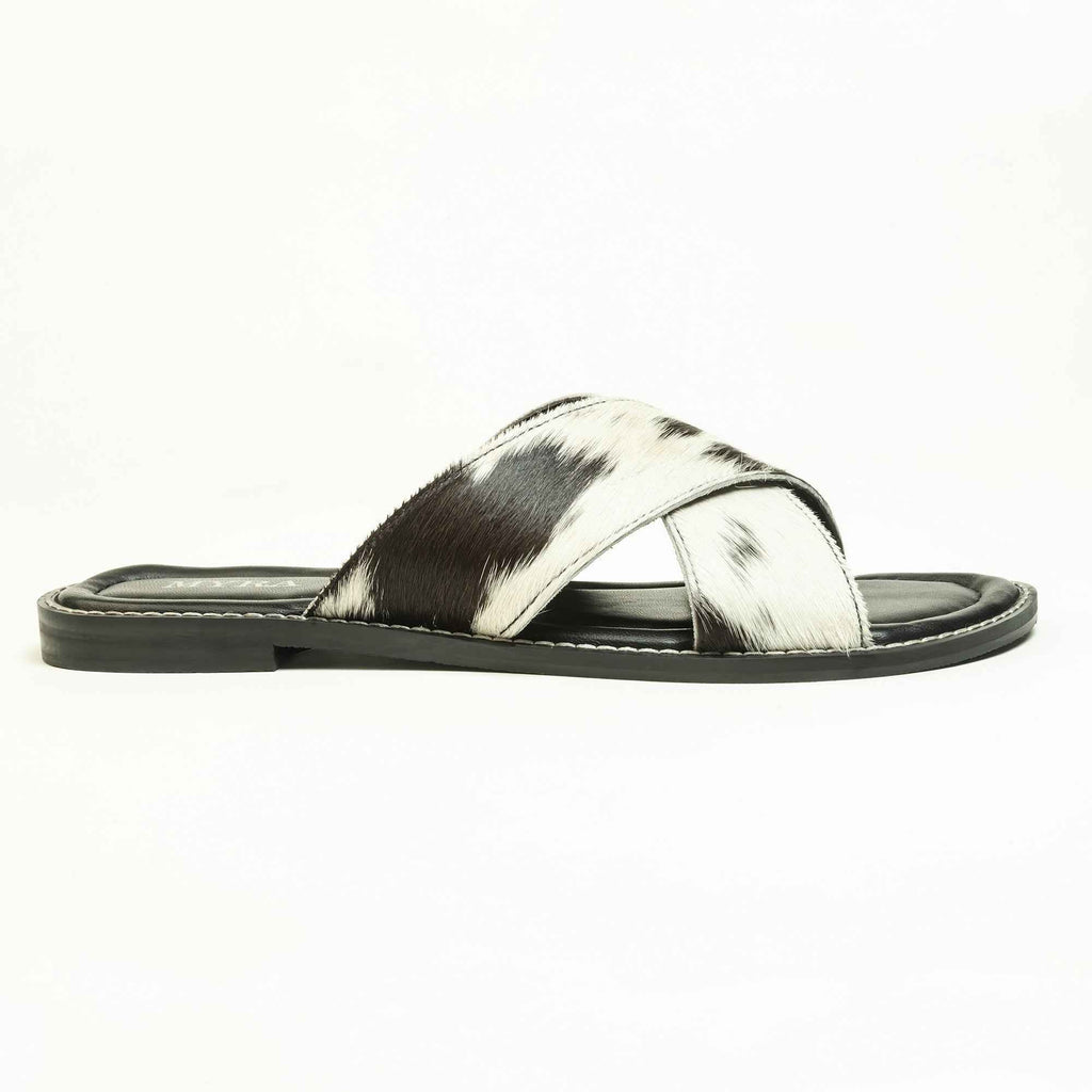 Myra El Paso Dawn Hairon Leather Sandals in Speckled White