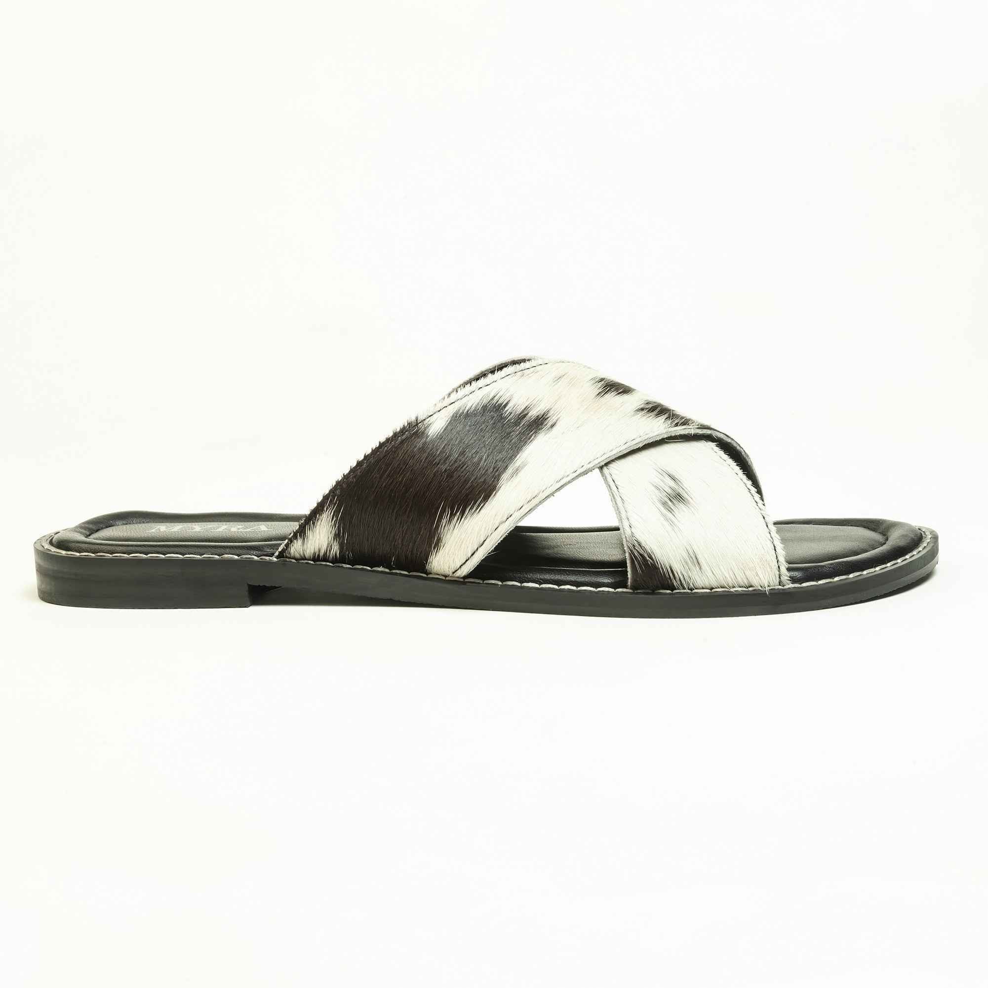Myra El Paso Dawn Hairon Leather Sandals in Speckled White